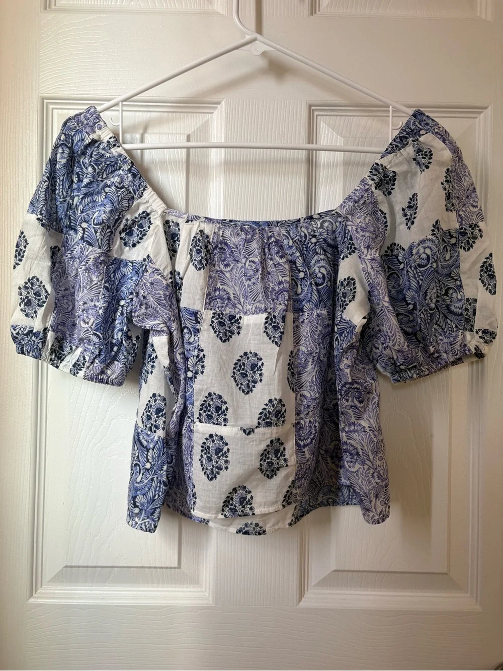 J. Crew Cotton Patchwork Puff-Sleeve Cropped Top